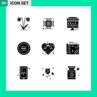 Pack of 9 Modern Solid Glyphs Signs and Symbols for Web Print Media such as ribbon heart marketing shop free Editable Vector Design Elements