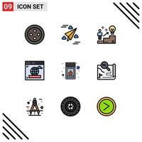 9 User Interface Filledline Flat Color Pack of modern Signs and Symbols of stick fire user box internet Editable Vector Design Elements