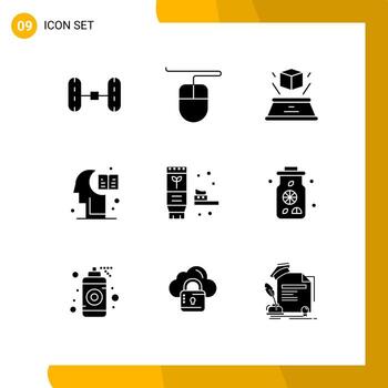 Set of 9 Vector Solid Glyphs on Grid for water natural presentation environment knowledge Editable Vector Design Elements