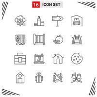 16 Icons Line Style Grid Based Creative Outline Symbols for Website Design Simple Line Icon Signs Isolated on White Background 16 Icon Set vector