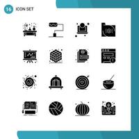 Modern Set of 16 Solid Glyphs and symbols such as management chart money business document Editable Vector Design Elements