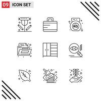 Universal Icon Symbols Group of 9 Modern Outlines of eye interior dumbbell furniture folder Editable Vector Design Elements