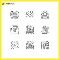 Pack of 9 creative Outlines of computer material balance construction bag Editable Vector Design Elements