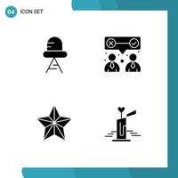 Universal Icon Symbols Group of 4 Modern Solid Glyphs of diode holiday corporate team work candle Editable Vector Design Elements