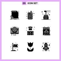 9 Icons in Solid Style Glyph Symbols on White Background Creative Vector Signs for Web mobile and Print Creative Black Icon vector background