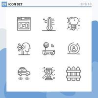 Set of 9 Modern UI Icons Symbols Signs for device concentration sun assortment tooth Editable Vector Design Elements