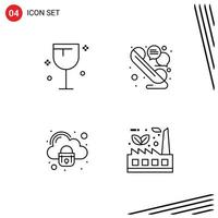 4 Thematic Vector Filledline Flat Colors and Editable Symbols of drinks cloud wine talk secure Editable Vector Design Elements