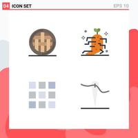 Editable Vector Line Pack of 4 Simple Flat Icons of dinner grid pie ginseng handmade Editable Vector Design Elements