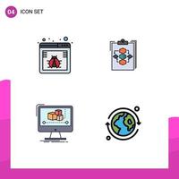 4 User Interface Filledline Flat Color Pack of modern Signs and Symbols of browser work web diagram animation Editable Vector Design Elements