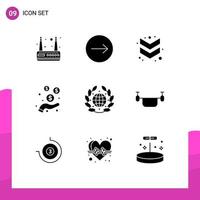 Group of 9 Modern Solid Glyphs Set for air day down green protection Editable Vector Design Elements