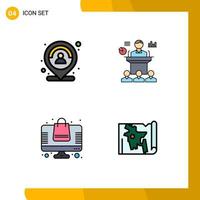 Mobile Interface Filledline Flat Color Set of 4 Pictograms of customer seminar marker conference online Editable Vector Design Elements