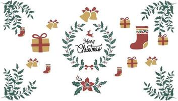 Set of Christmas and New Year elements with animals and Santa. Vector illustration.