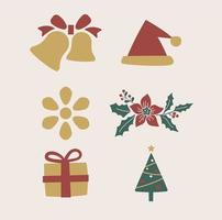 Set of Christmas and New Year elements with animals and Santa. Vector illustration.