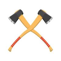 Hatchet Crossed Axe in realistic style. Metal woodcutter with red handle made of wood. Hand tool. Colorful vector illustration on a white background.