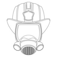 Firefighter Coloring page. Mask and Helmet. Head of a firefighter. Colorful vector illustration on a white background.