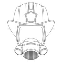 Firefighter Coloring page. Mask and Helmet. Head of a firefighter. Colorful vector illustration on a white background.