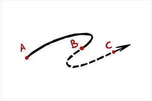 Direction line of path. Strategic movement and route. Relocation of dotted arrow and point A to point B. Scheme and plan vector