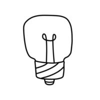 Light Bulb. Doodle electric device. Black and white hand drawn illustration. Cartoon lighting concept and idea vector