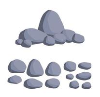 Set of stones. Pile of cobblestones. Gray geological minerals. Heavy wall construction material. Large blocks vector