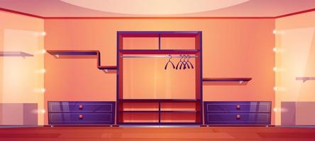 Walk in closet with wardrobe shelves and mirrors vector