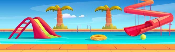 Aqua park with swimming pool and water slides vector