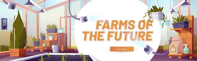 Farms of future poster with glass greenhouse vector