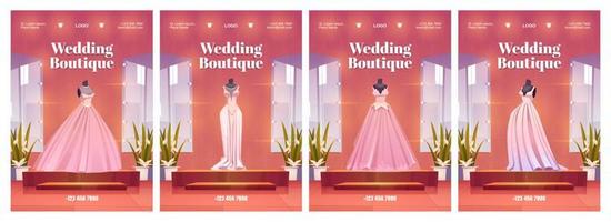 Wedding boutique posters with luxury bride dresses vector