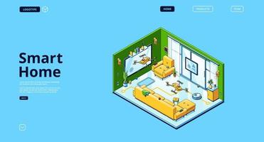 Smart home isometric landing, internet of things vector