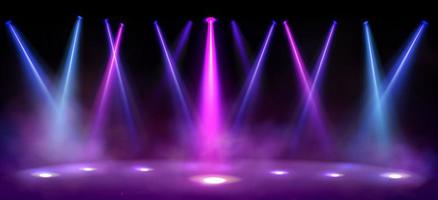 Stage lights, spotlight beams with smoke on floor vector