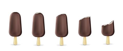 Popsicle ice cream on stick from whole to bitten vector
