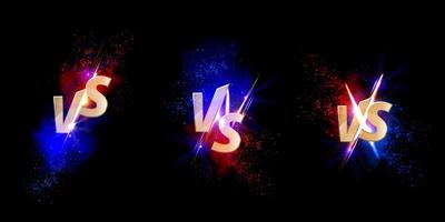 Versus VS signs with glow and sparks, fight symbol vector