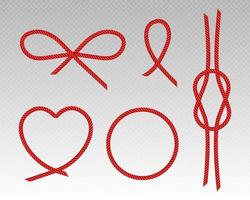 cuerdas de seda roja corazón, lazo, marco redondo y nudo vector