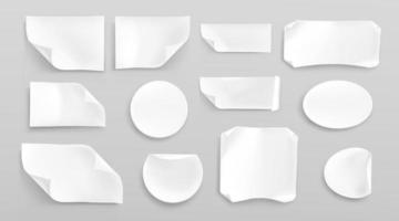 White paper stickers or crumpled glued patches set vector