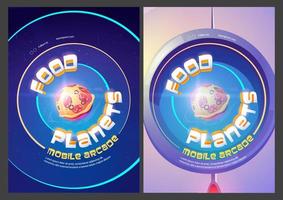 Food planets mobile arcade with pizza in space vector