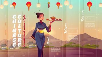 Chinese culture cartoon landing page, China travel vector