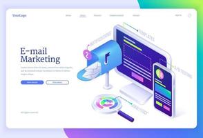 E-mail business marketing isometric landing page vector