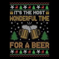 It's  the most wonderful time for a beer - Ugly Christmas sweater designs - vector Graphic