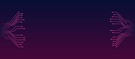 Social media header template with diverging PCB tracks left and right, copy space on dark gradient. Social cover or banner in techno style. vector