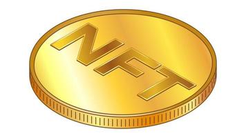 Gold coin NFT non fungible token in isometric top view isolated on white. Vector design element.