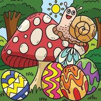 Snail on Mushroom with Easter Eggs Colored