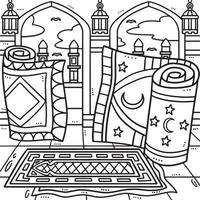 página para colorear de alfombras de oración de ramadán para niños vector