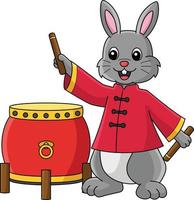Rabbit Playing Drums Cartoon Colored Clipart vector