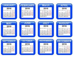 a full calendar for 2016 on a white background vector