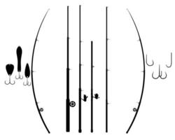 Varillas diferentes para anzuelos de pesca y sobre un fondo blanco. vector