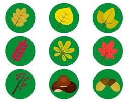 different leaves of trees in the green circles on a white background vector