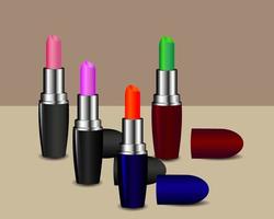 Lipstick lip of different colors on a light brown background vector