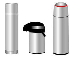 Three different thermos for storing various hot drinks vector