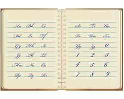 notebook with written letters of the English alphabet and numbers vector