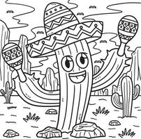 cinco de mayo cactus con sombrero para colorear página vector