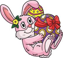 bunny abrazando huevo de pascua dibujos animados coloreado vector